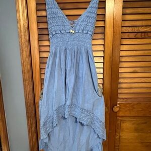 Blanco by Nature Maya High Low Crochet Blue Sun Dress
